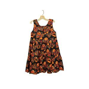Handcrafted hand, stone girls, Halloween, print, tiered dress, size 5 ￼￼